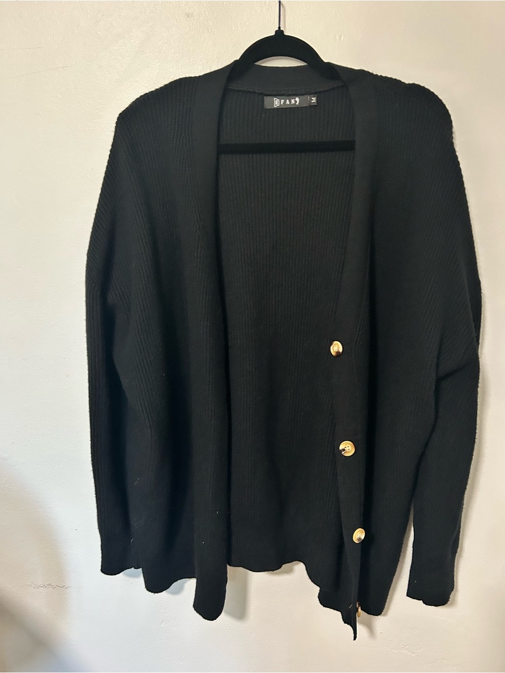 EFAN Black Oversized Ribbed Knit Cardigan Sweater Tortoise Buttons M